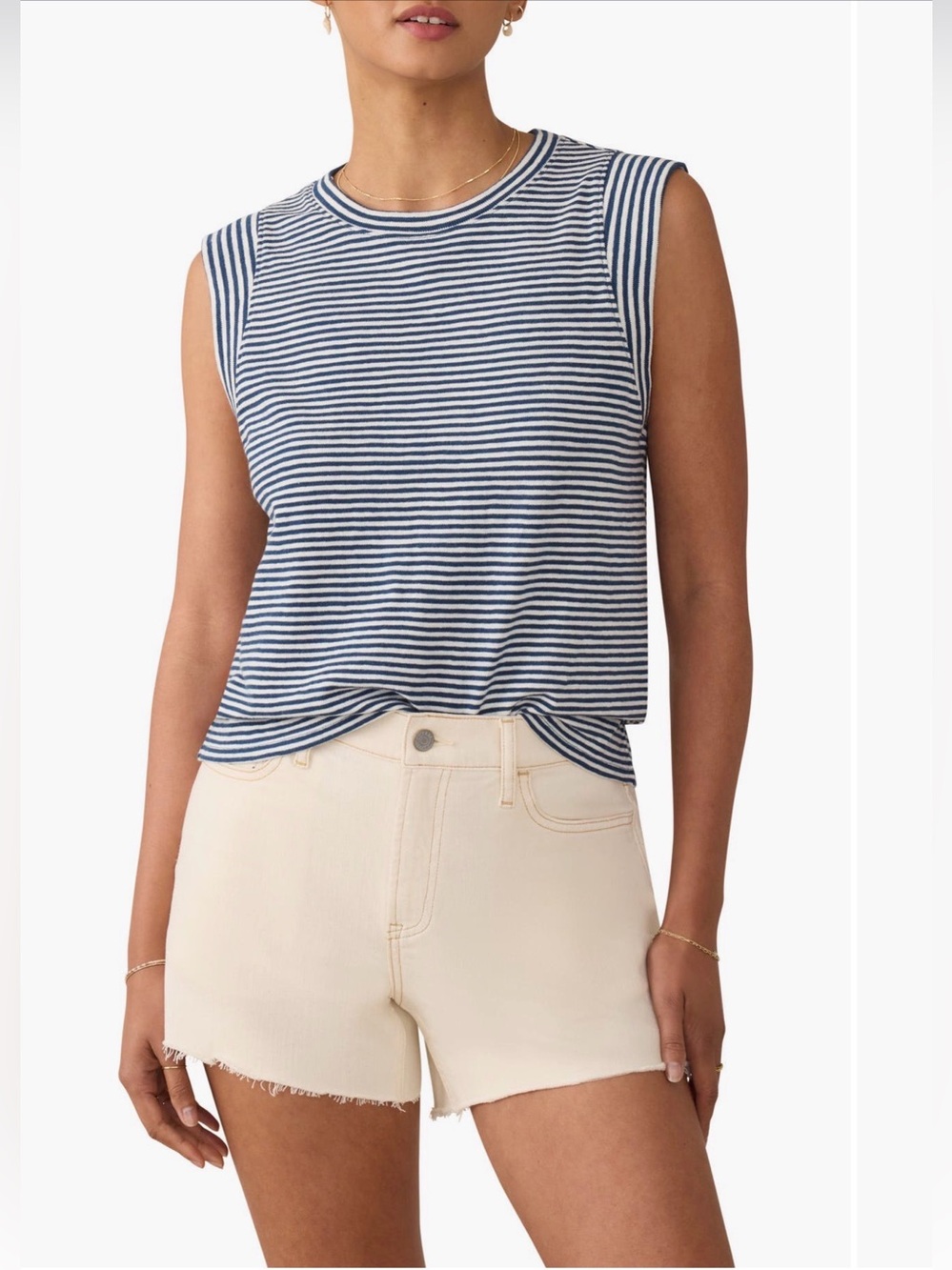 Faherty Womens Sunwashed Stripe Organic Cotton Slub Muscle Tank